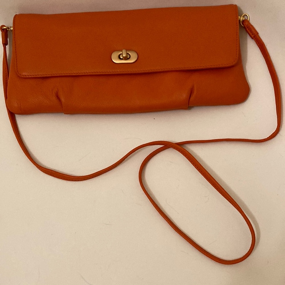 LIKE NEW iLi New York *Genuine Leather* Orange Crossbody Purse
